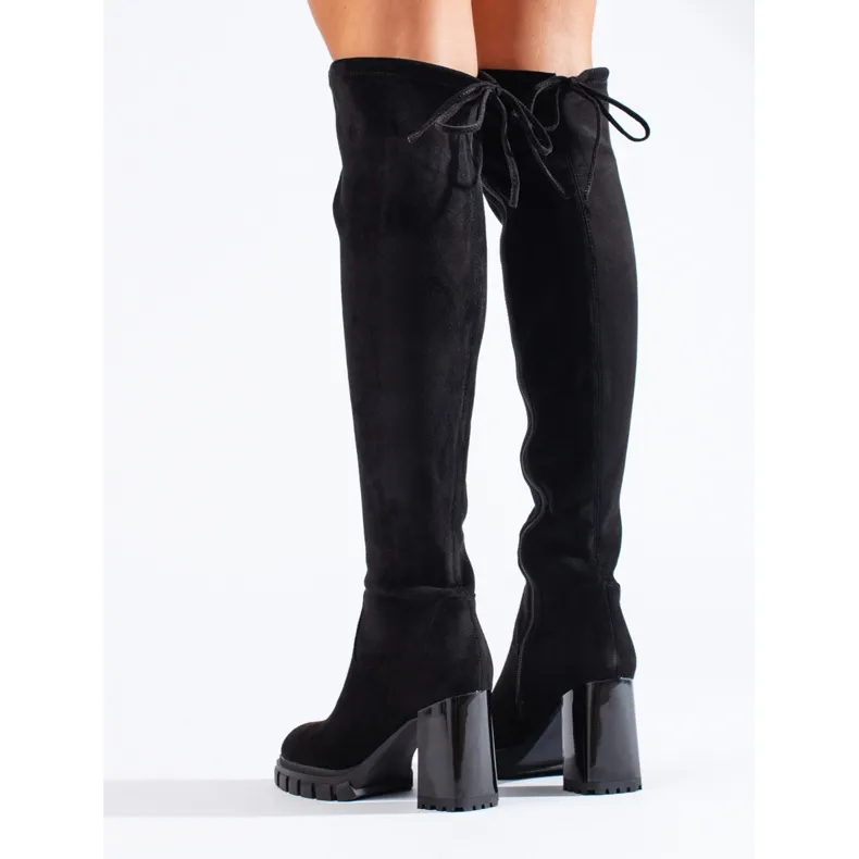 Shelovet black suede high heel boots