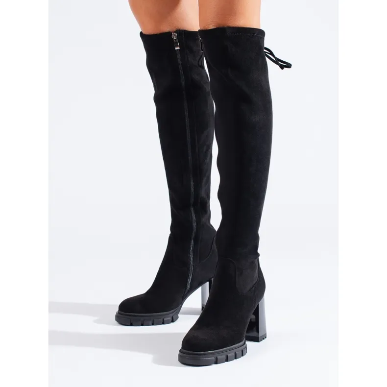 Shelovet black suede high heel boots