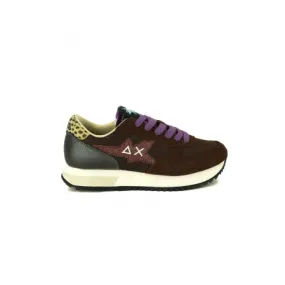 SNEAKERS DONNA IN PELLE E TESSUTO, MARRONE