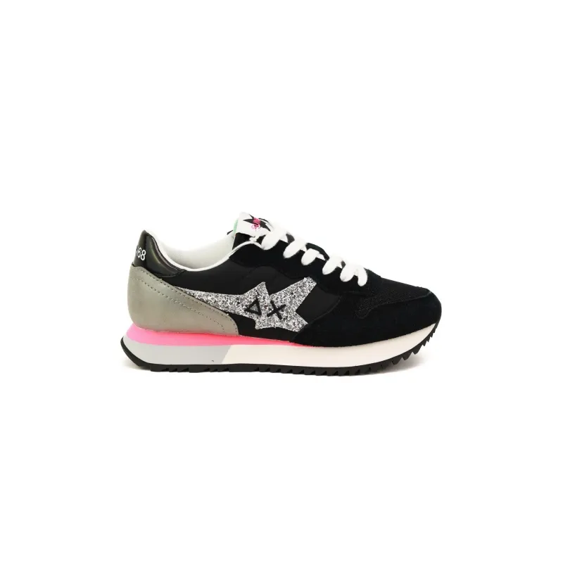 SNEAKERS DONNA IN PELLE E TESSUTO, NERO