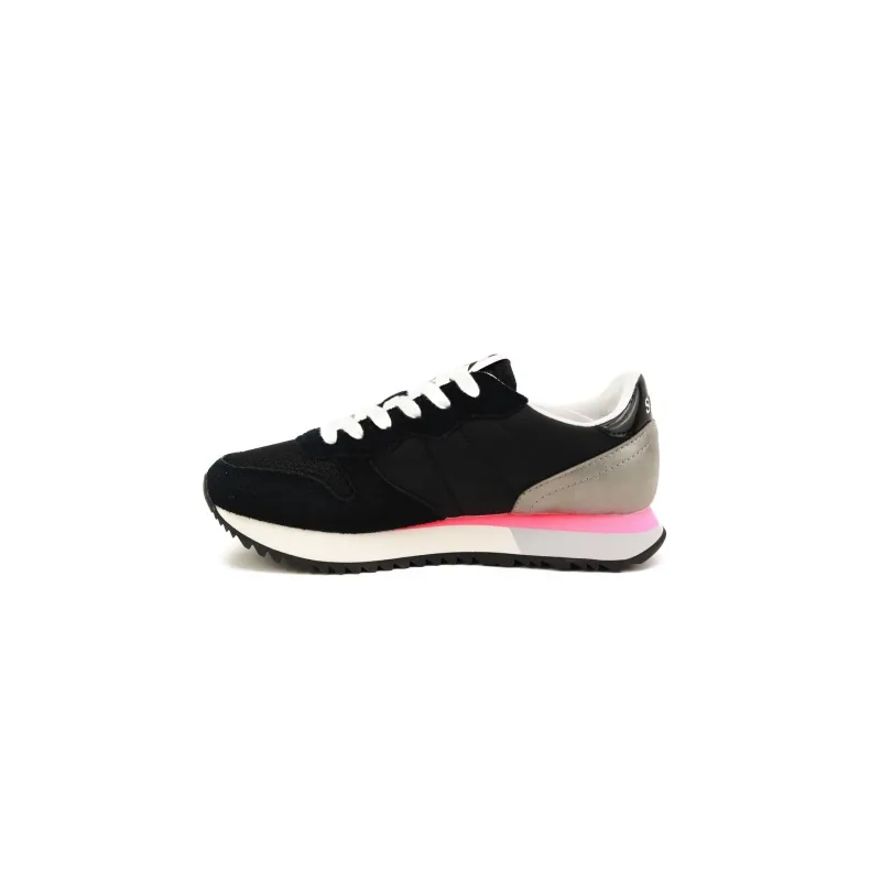 SNEAKERS DONNA IN PELLE E TESSUTO, NERO