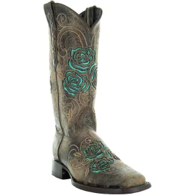 Soto Boots Square Toe Turquoise Rose Country Cowgirl Boots M50032