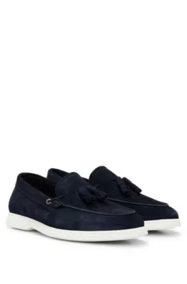 Suede slip-on loafers with tassel trim