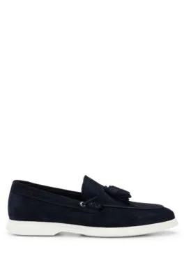 Suede slip-on loafers with tassel trim