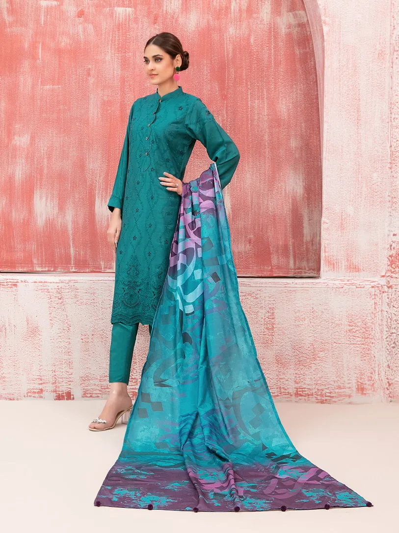 Tawakkal Fabrics Haneen Embroidered Schiffli Viscose 3Pc Suit D-9413