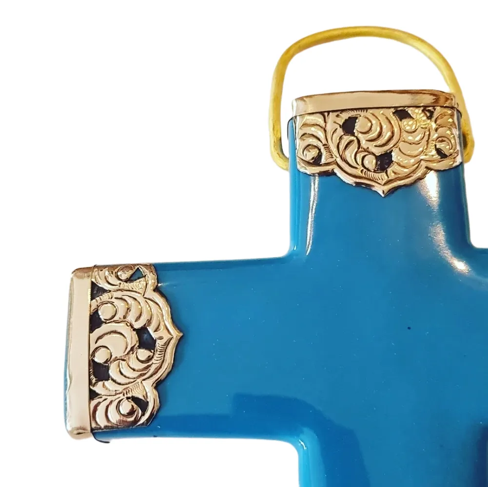 Thalassa Blue ceramic metal wall cross