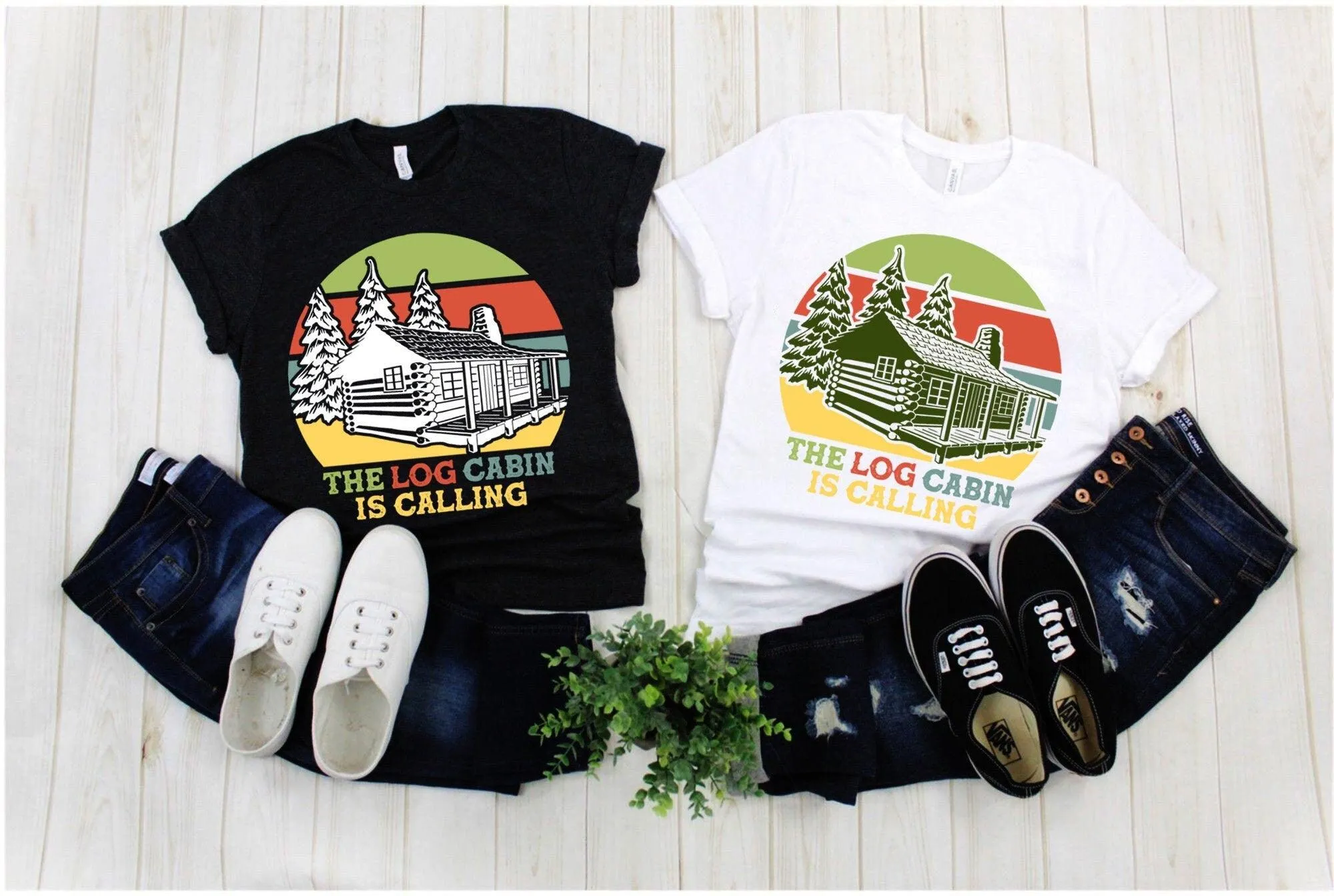 The Log Cabin Is Calling | Retro Sunset ,Cabin Fever| Climbing | Hiking | Camping | Outdoors  Camper | Log Cabin |Cabin Is Calli