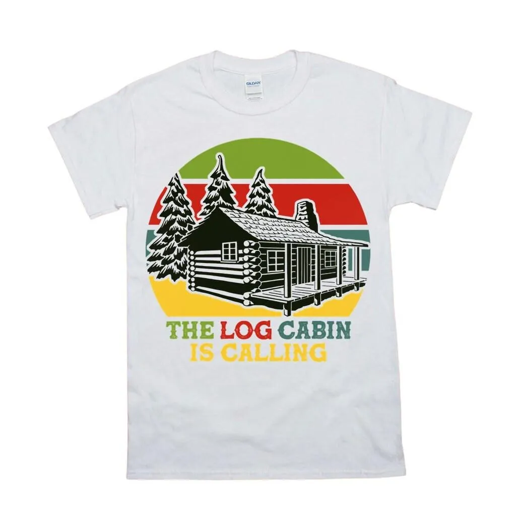 The Log Cabin Is Calling | Retro Sunset ,Cabin Fever| Climbing | Hiking | Camping | Outdoors  Camper | Log Cabin |Cabin Is Calli