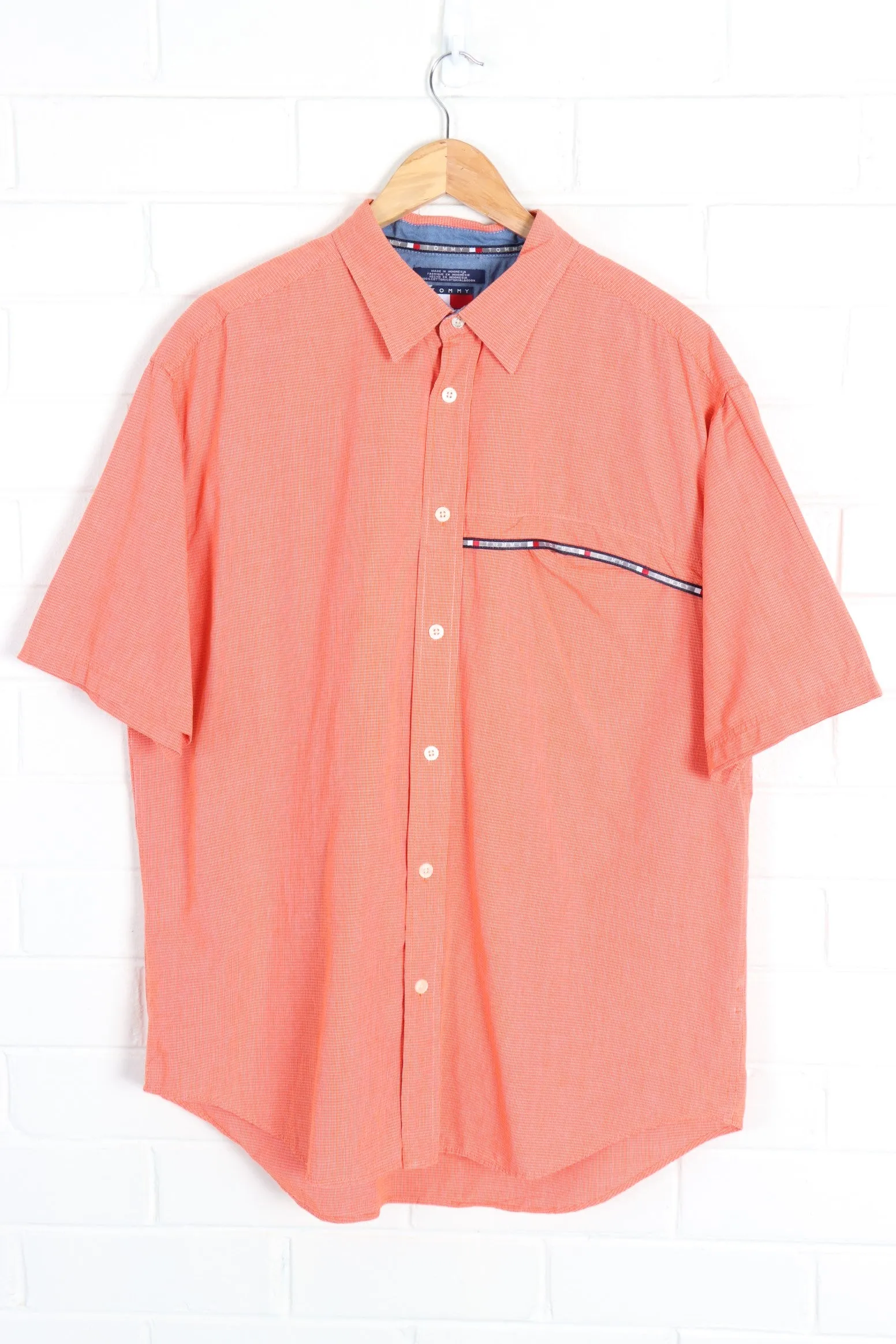 TOMMY HILFIGER Box Logo Pocket Detail Orange Short Sleeve Shirt (XL)