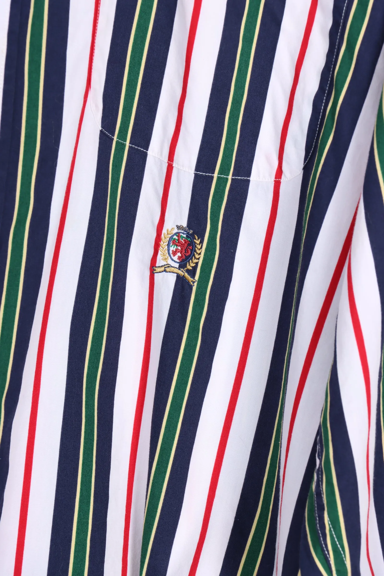 TOMMY HILFIGER Embroidered Crest Striped Long Sleeve Shirt (L-XL)