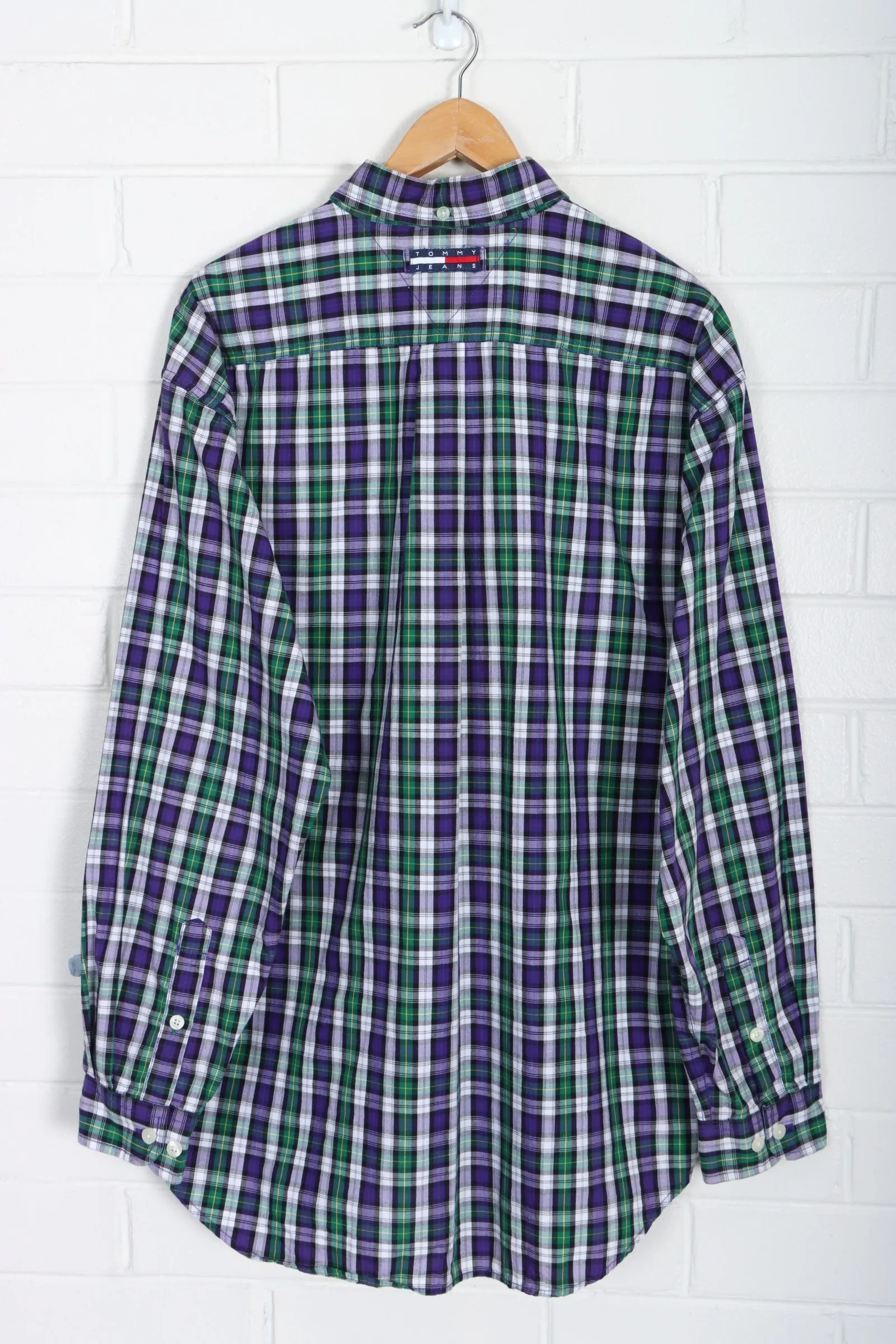 TOMMY HILFIGER JEANS Purple & Green Plaid Button Up Shirt (XL)