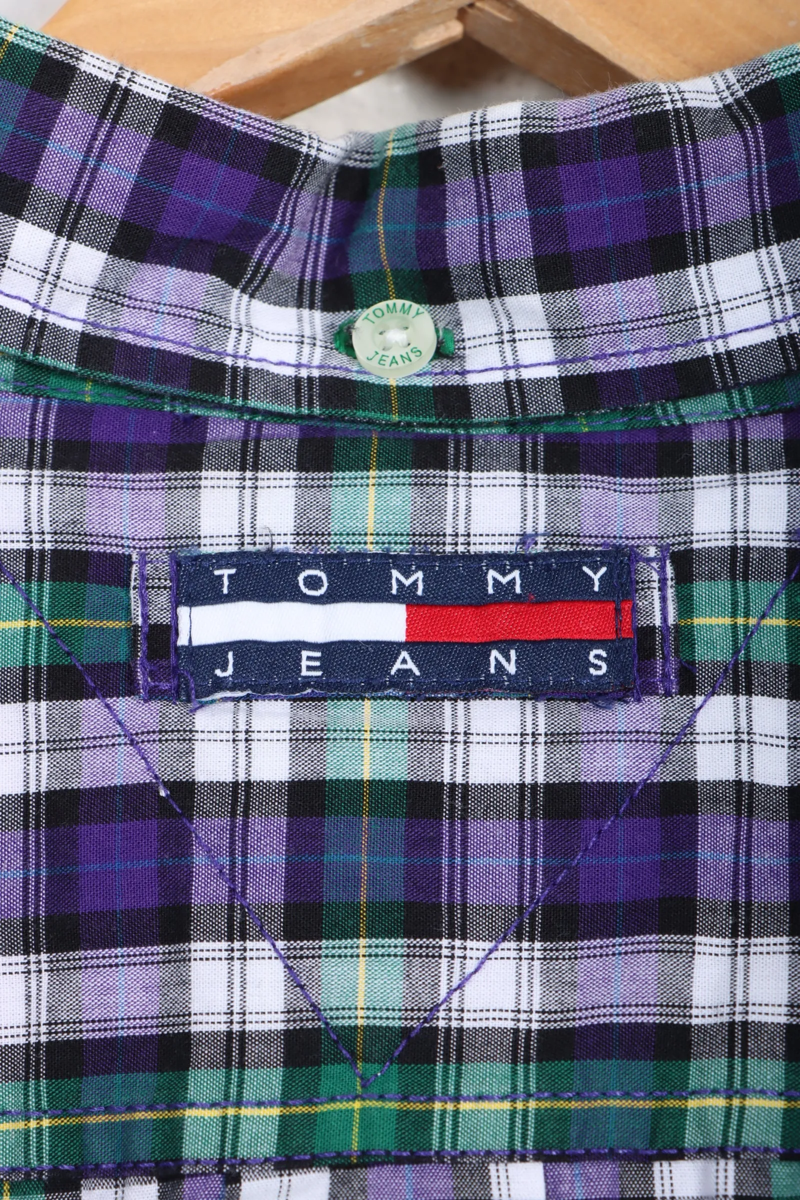 TOMMY HILFIGER JEANS Purple & Green Plaid Button Up Shirt (XL)