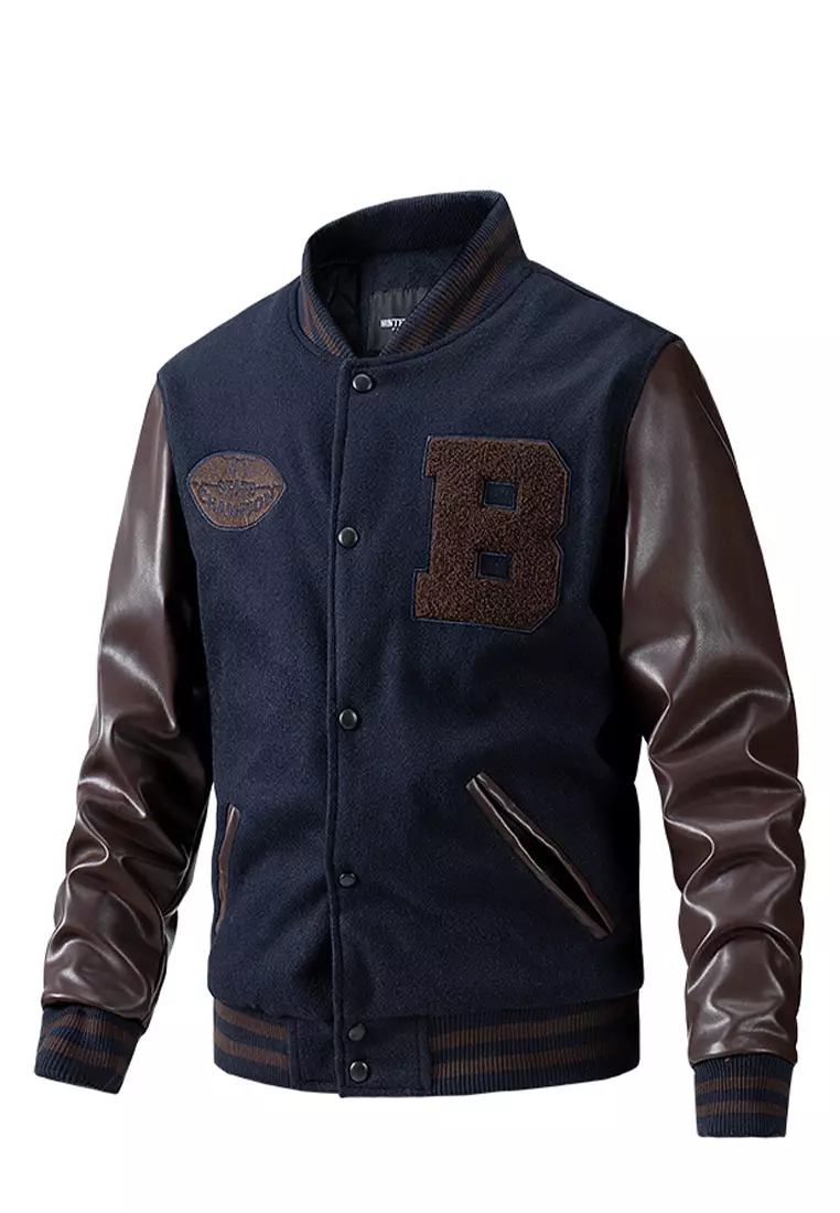 Twenty Eight Shoes Faux Leather sleeve Baseball Uniform Jacket BU77161