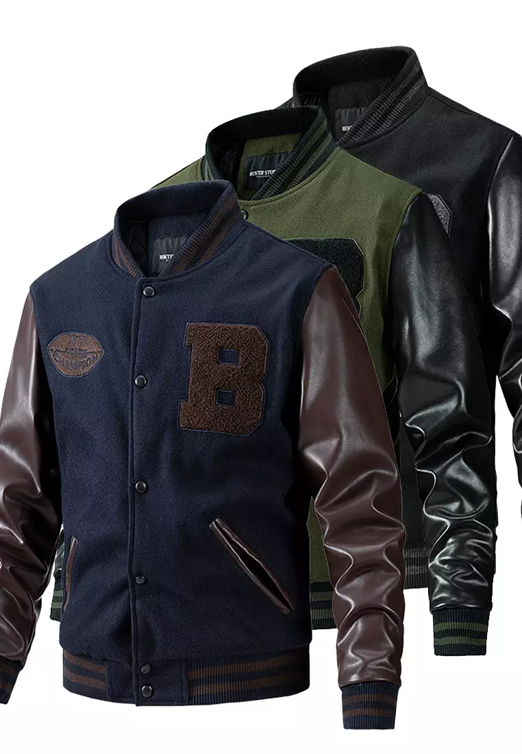 Twenty Eight Shoes Faux Leather sleeve Baseball Uniform Jacket BU77161