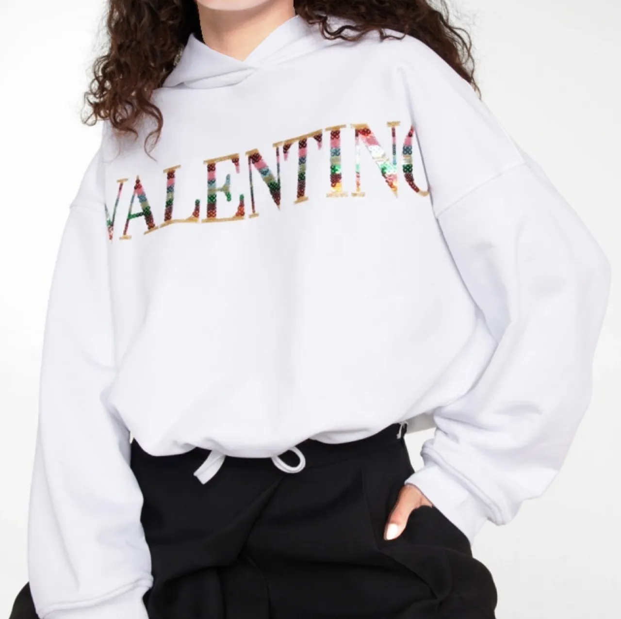 VALENTINO  |Long Sleeves Plain Cotton Logo Hoodies & Sweatshirts