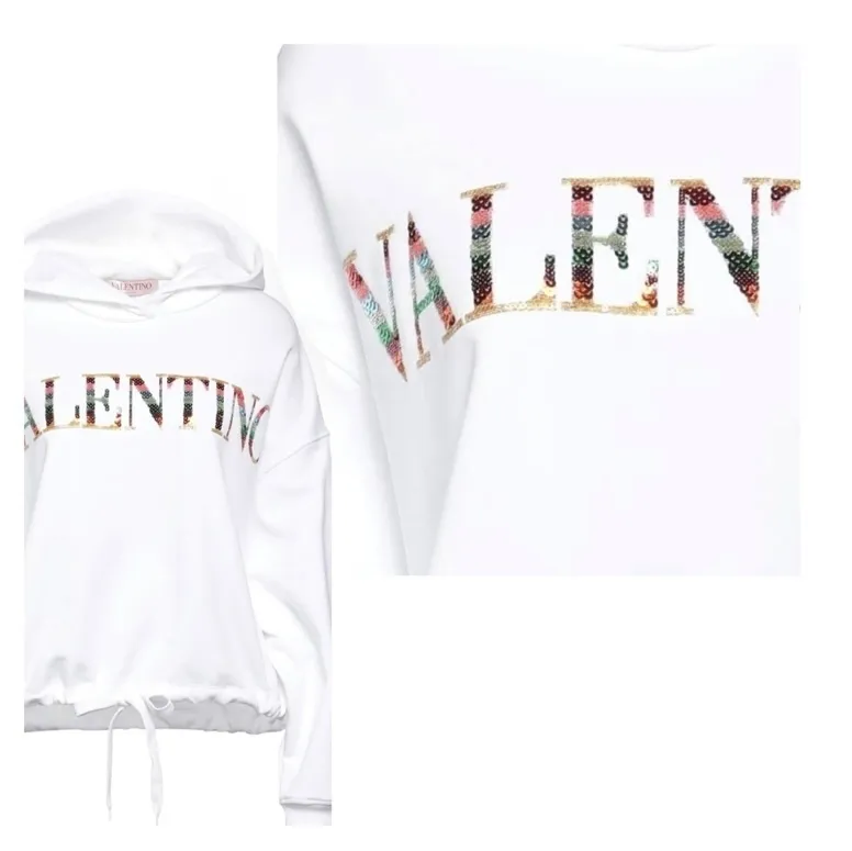 VALENTINO  |Long Sleeves Plain Cotton Logo Hoodies & Sweatshirts