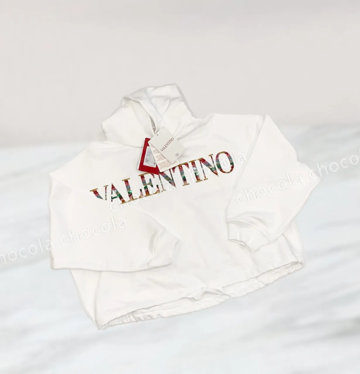 VALENTINO  |Long Sleeves Plain Cotton Logo Hoodies & Sweatshirts