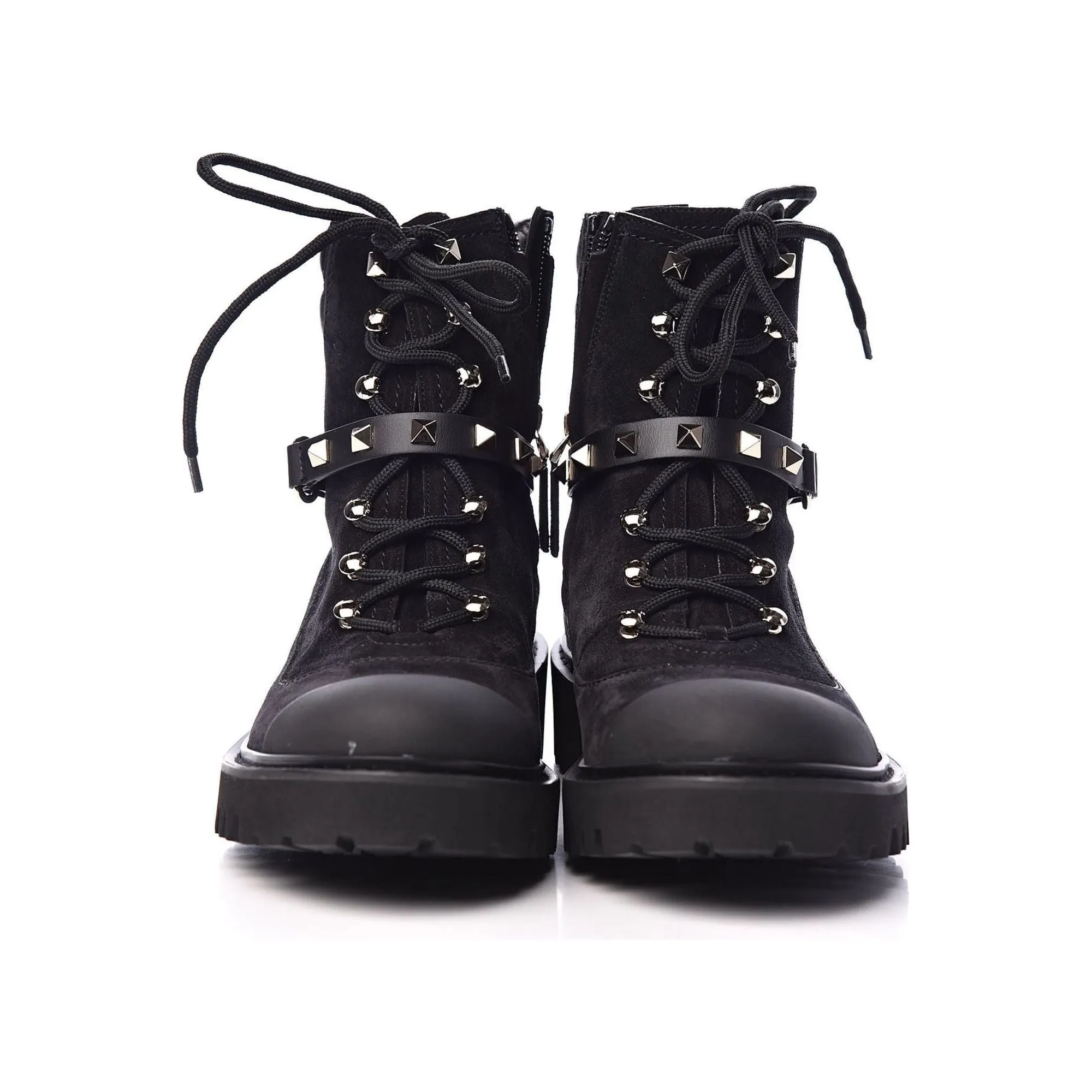 VALENTINO - Suede Cap Toe Rockstud Combat Boots