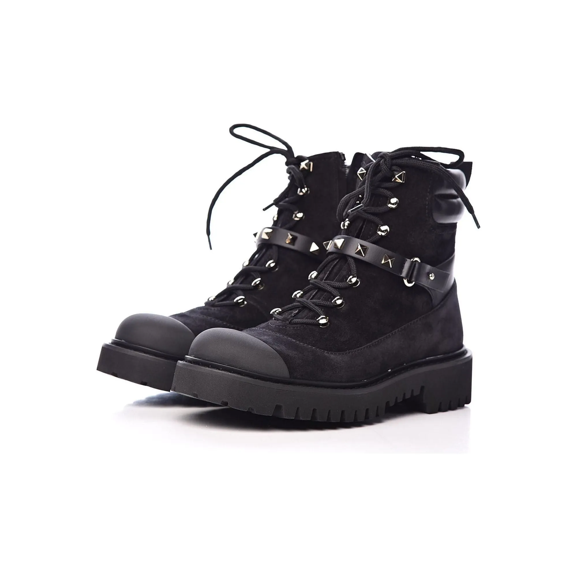 VALENTINO - Suede Cap Toe Rockstud Combat Boots