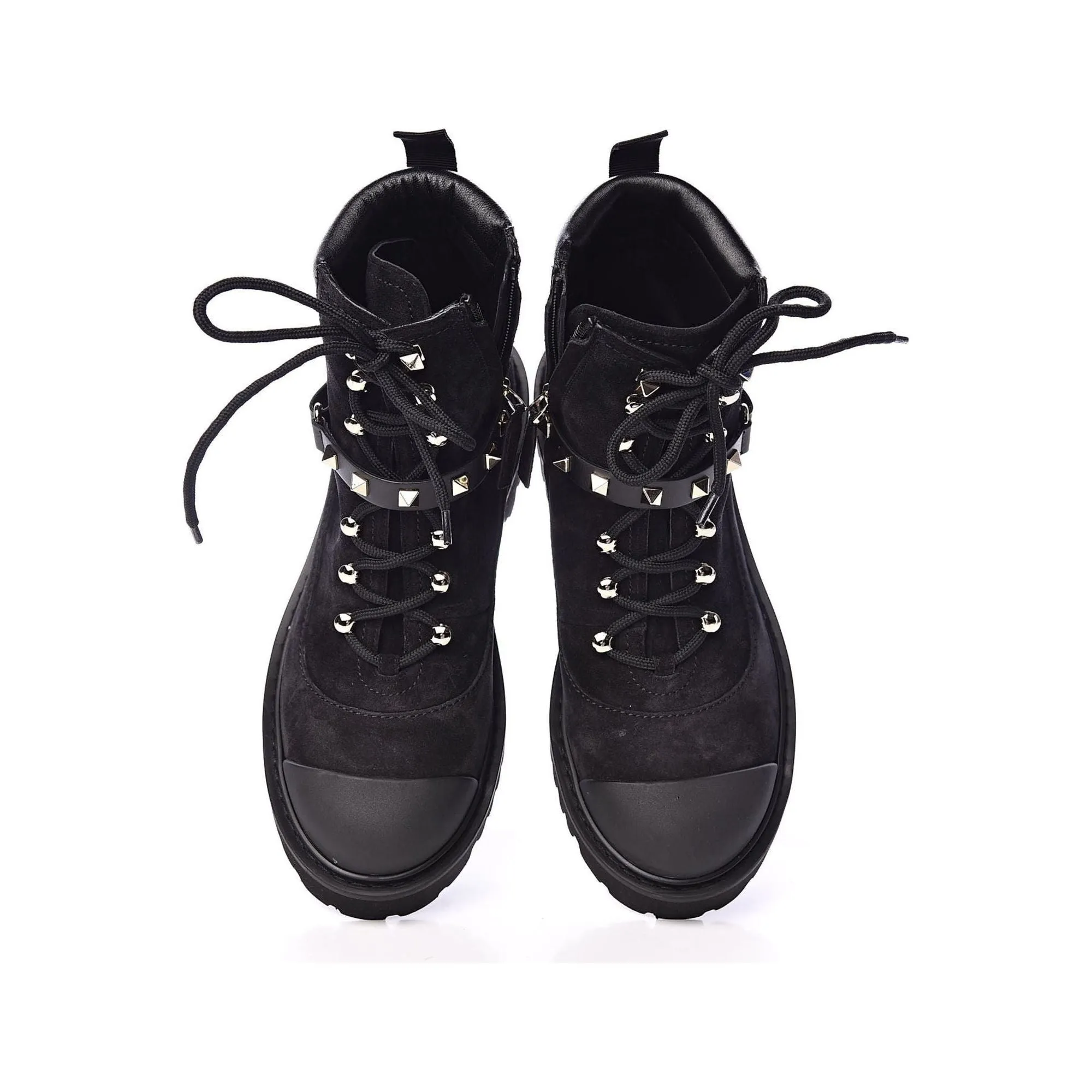 VALENTINO - Suede Cap Toe Rockstud Combat Boots