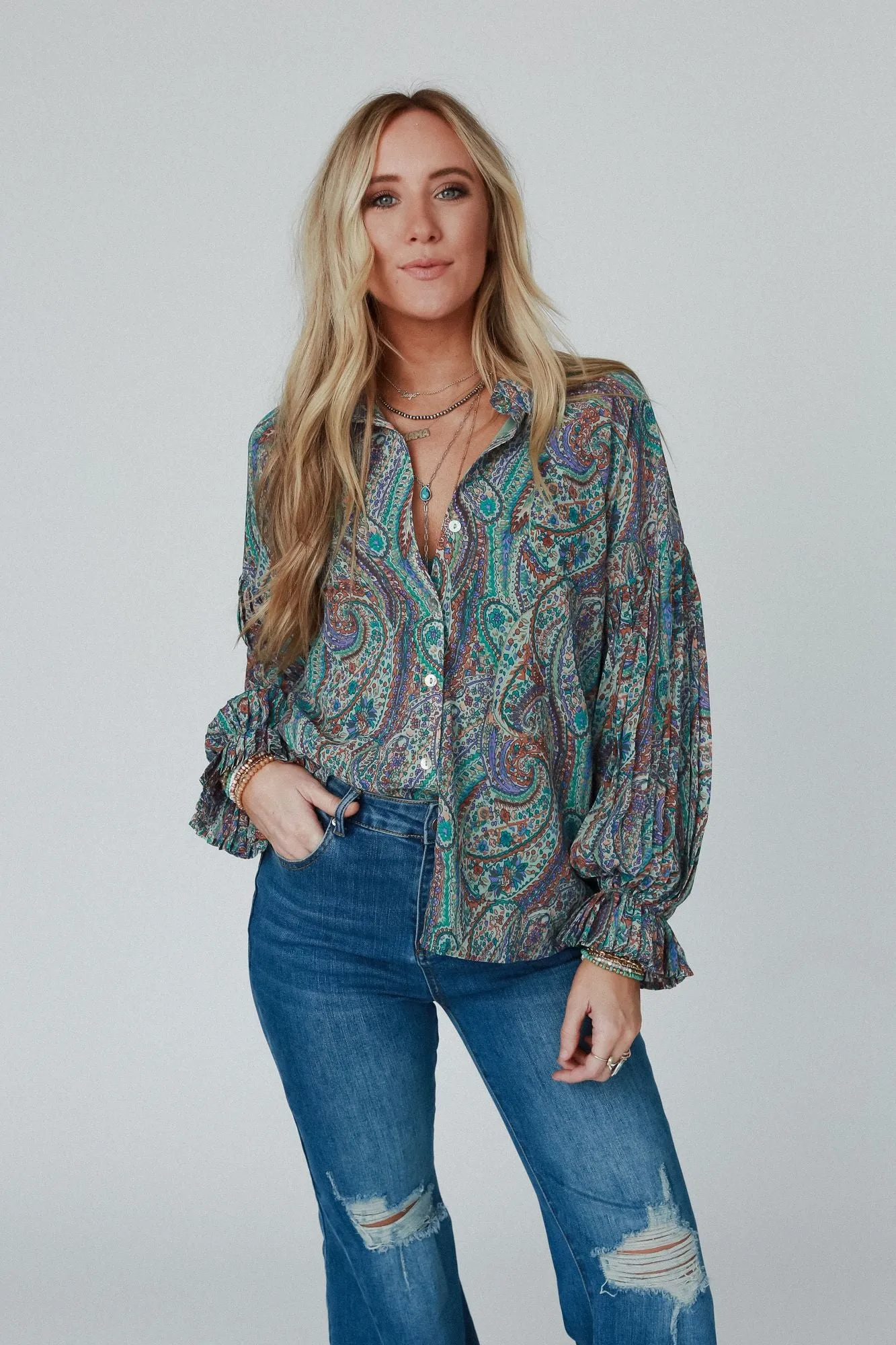 Whimsical Paisley Top - Green