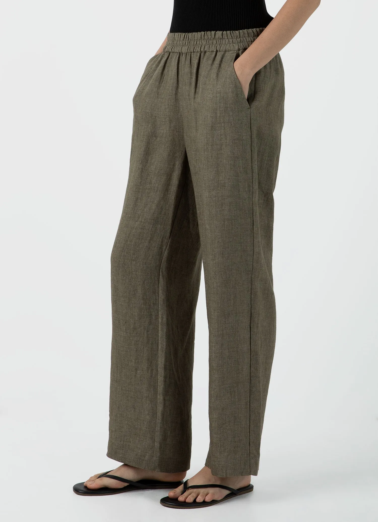 Women's Drawstring Wide Leg Trouser in Khaki