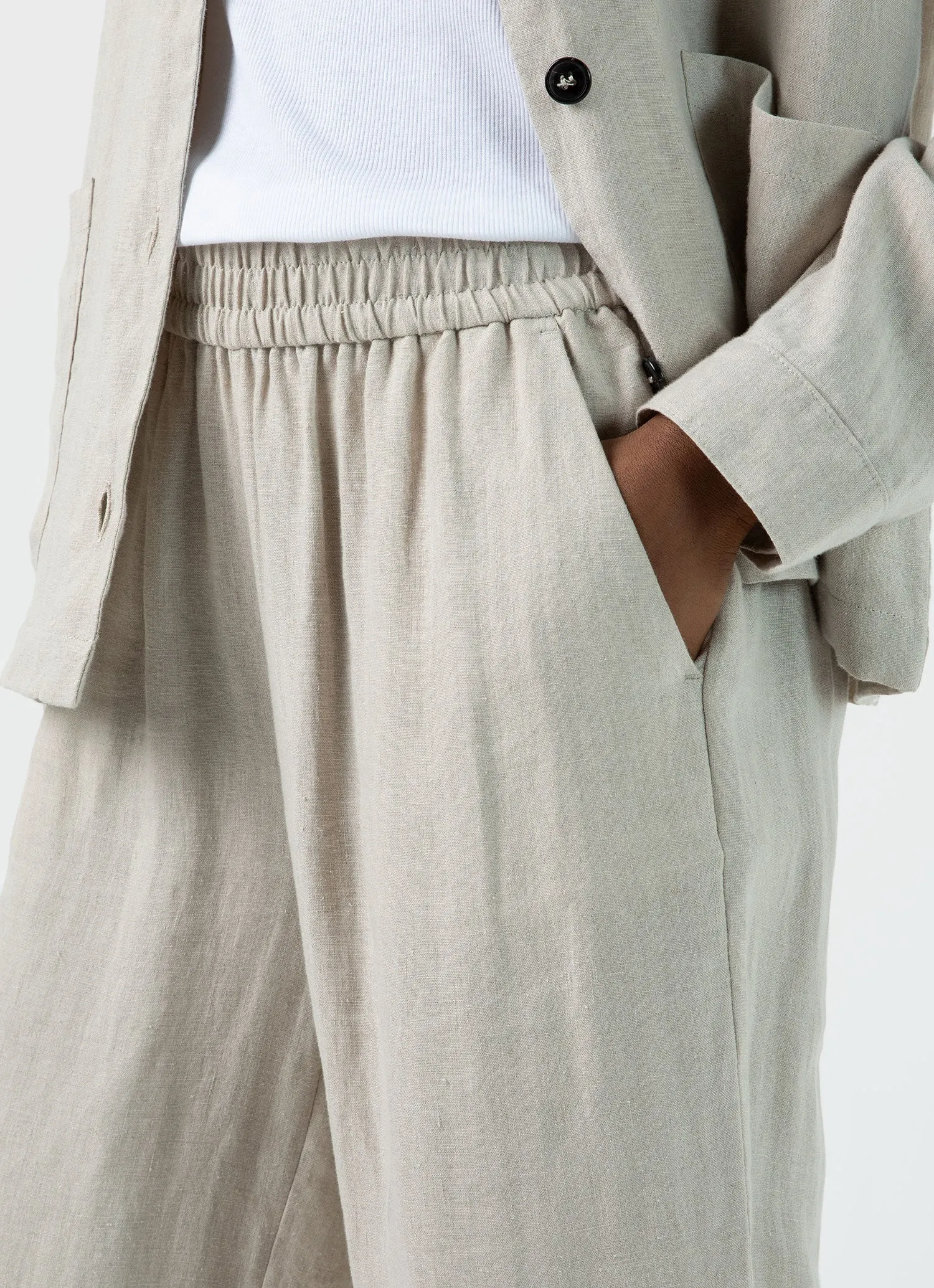 Women's Drawstring Wide Leg Trouser in Light Sand