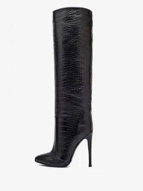 Women's Wide Calf Boots PU Leather Stiletto Heel Knee High Boots