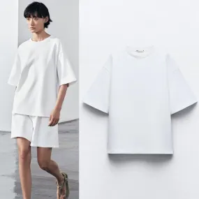 ZARA  |Cotton Short Sleeves Co-ord Hoodies & Sweatshirts