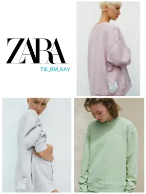 ZARA  |Long Sleeves Plain Cotton Hoodies & Sweatshirts